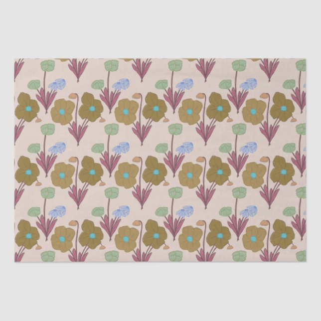 Retro Handrawn Rustic Flowers Tissue Paper (Front)