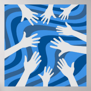 Retro Hands Blue Lines Art Poster