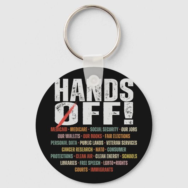 Retro Hands Off Protest Public Lands Medicare Patr Key Ring (Front)