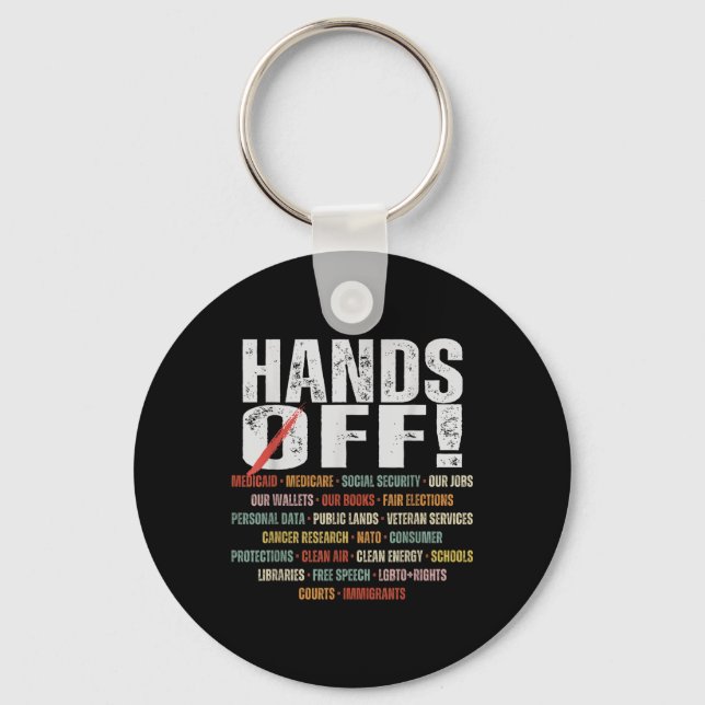 Retro Hands Off Protest Public Lands Medicare Patr Key Ring (Front)