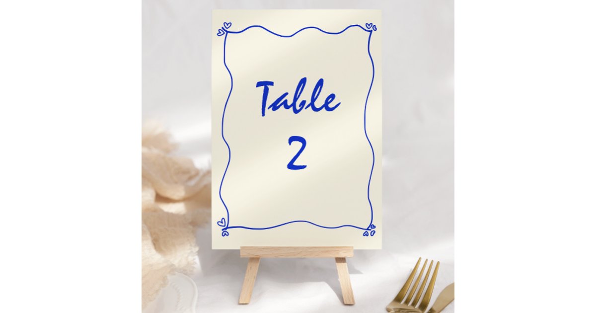 Retro Handwritten Blue Wedding Table Number Zazzle