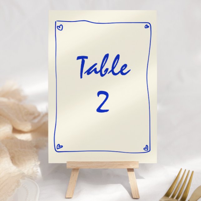 Retro Handwritten Blue Wedding Table Number (Creator Uploaded)
