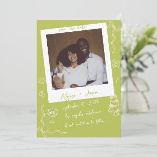 Retro Handwritten Hand Drawn Chartreuse Wedding Save The Date
