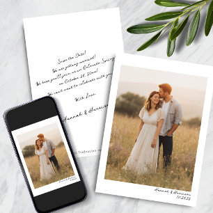 Retro Handwritten Minimalist Photo Wedding Save The Date
