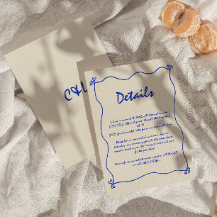 Retro Handwritten Whimsical Blue Wedding Detail  Enclosure Card