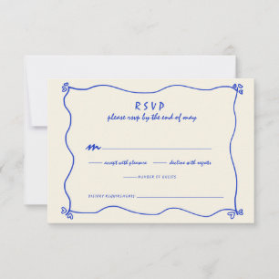 Retro Handwritten Whimsical Blue Wedding RSVP Card
