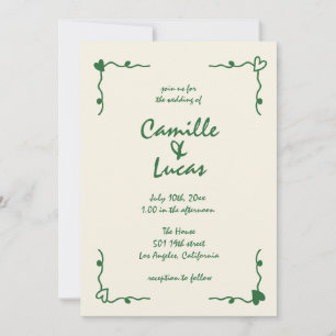 Retro Handwritten Whimsical Green Wedding Invitation