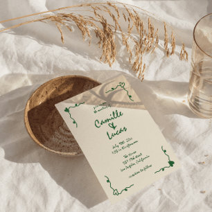 Retro Handwritten Whimsical Green Wedding Invitation