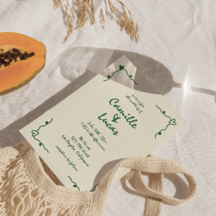 Retro Handwritten Whimsical Green Wedding Invitation