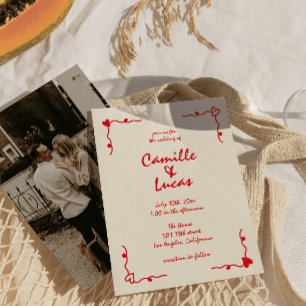 Retro Handwritten Whimsical Red Wedding  Invitation