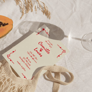 Retro Handwritten Whimsical Red Wedding Invitation