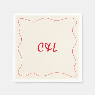 Retro Handwritten Whimsical Red Wedding Napkin