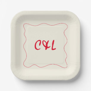 Retro Handwritten Whimsical Red Wedding Paper Plate