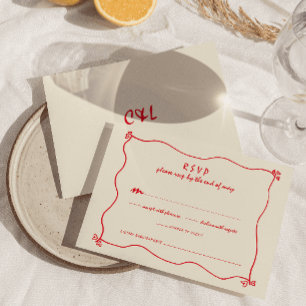 Retro Handwritten Whimsical Red Wedding  RSVP Card