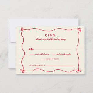 Retro Handwritten Whimsical Red Wedding RSVP Card