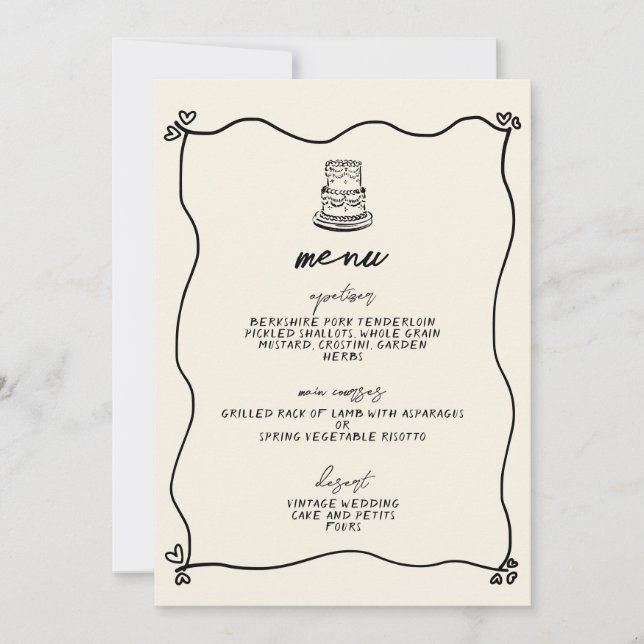Retro Handwritten Whimsical Wedding Menu Invitation (Front)