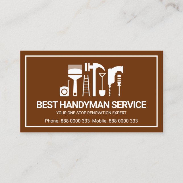 Retro Handyman Tools Motif, Odd Jobs Man Business Card (Front)