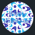 Retro Hanukkah Boomerangs Classic Round Sticker<br><div class="desc">Retro boomerang Hanukkah stickers.</div>