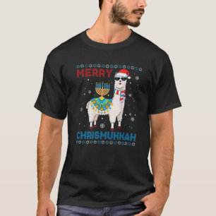 Retro Hanukkah Santa Llama Merry Chrismukkah Ugly T-Shirt