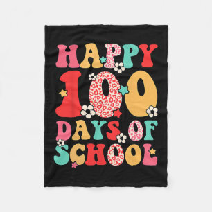 Retro Happy 100th Day Of School Teachers Kid Happy Fleece Blanket
