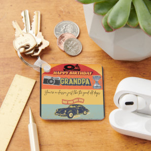 Retro Happy Birthday Grandpa Keychain