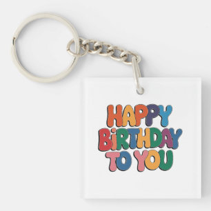 Retro Happy Birthday Key Ring