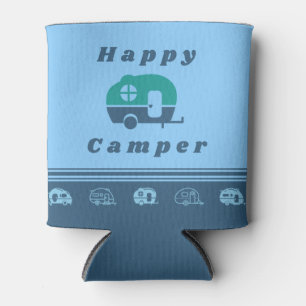 Retro Happy Camper Can Cooler in Blue and Teal