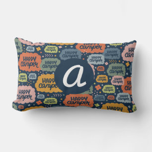 Retro Happy Camper, Playful Outdoor Monogram Lumbar Cushion