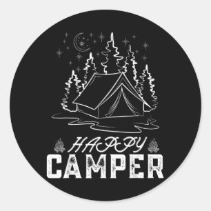 Retro Happy Camper Tent Pine Forest Moon Night Classic Round Sticker