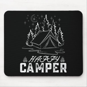 Retro Happy Camper Tent Pine Forest Moon Night Mouse Pad
