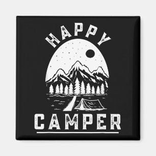Retro Happy Camper Tent Pine Forest Mountain Magnet