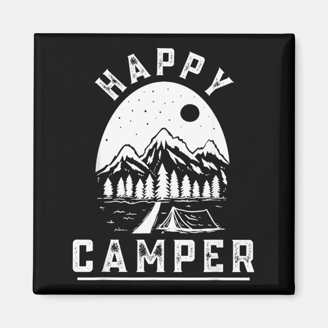 Retro Happy Camper Tent Pine Forest Mountain Magnet (Front)