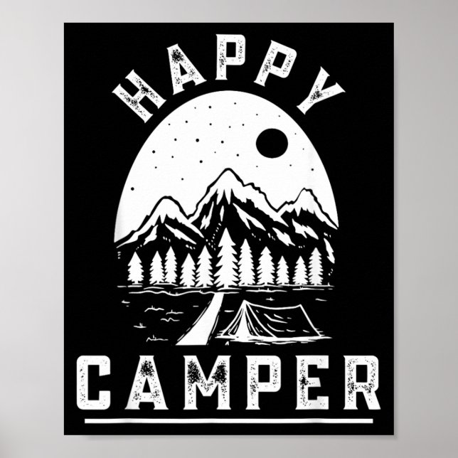 Retro Happy Camper Tent Pine Forest Mountain Poster (Front)