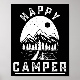 Retro happy camper tent pine forest mountain poster