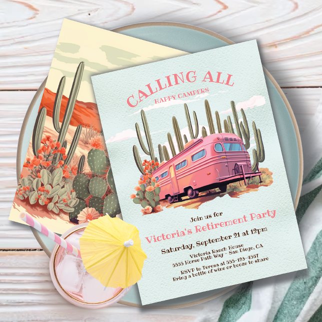 Retro Happy Campers Retirement Party Invitation (Creator Uploaded)