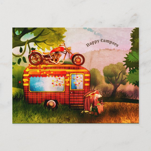 Retro Happy Campers Trailer Trash Customisable Postcard (Front)
