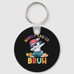 Retro Happy Easter Bruh Dabbing Bunny Kids Boys  Key Ring