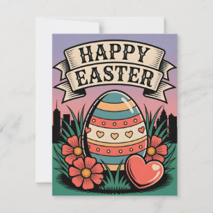 Retro Happy Easter Egg Banner Floral Card
