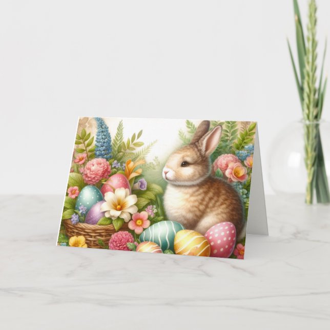 Retro Happy Easter Rabbit / Family  Greeting Card (Front)