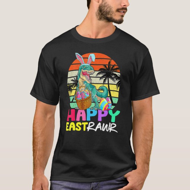 Retro Happy Eastrawr T Rex Easter Bunny Dinosaur E T-Shirt (Front)
