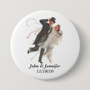Retro Happy Elated Wedding Couple Gifts 7.5 Cm Round Badge