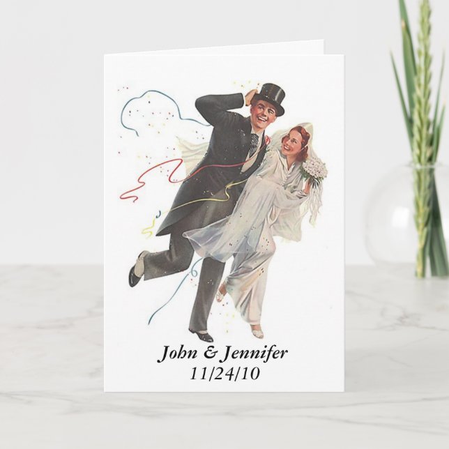 Retro Happy Elated Wedding Couple Gifts Thank You Card (Front)