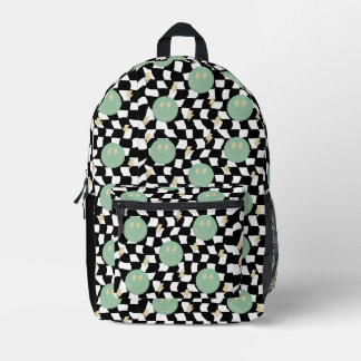 Retro Happy Face Check and Lightening Bolts Printed Backpack