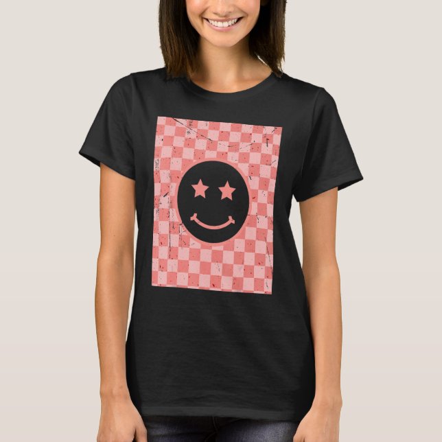 Retro Happy Face Chequered Pattern_2 T-Shirt (Front)