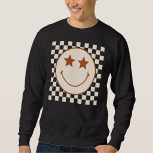 Retro Happy Face Chequered Pattern For Women Men Sweatshirt
