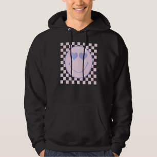 Retro Happy Face  Chequered Pattern Happy Face Tre Hoodie