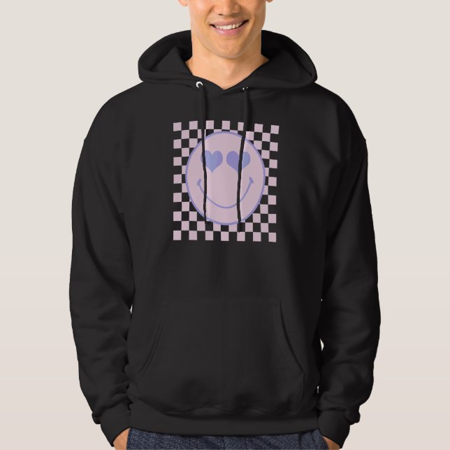 Retro Happy Face  Chequered Pattern Happy Face Tre Hoodie (Front)