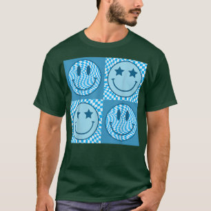 Retro Happy Face Chequered Pattern Smile Face Fun T-Shirt
