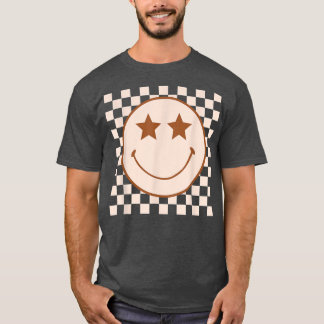 Retro Happy Face Chequered Pattern  Smile Face Tre T-Shirt