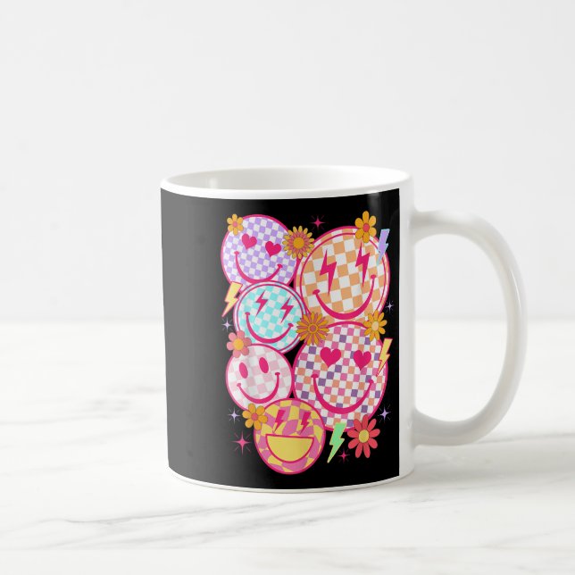 Retro Happy Face Chequered Pattern Smile Face Tren Coffee Mug (Right)